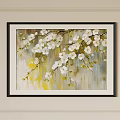 Abstract Painting With White Flowers And Branches On Soft Color Background In Black Frame