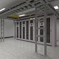 Data Center Interior With Server Racks Metal Frames White Walls Gray Floor And Ceiling Lights 3d model