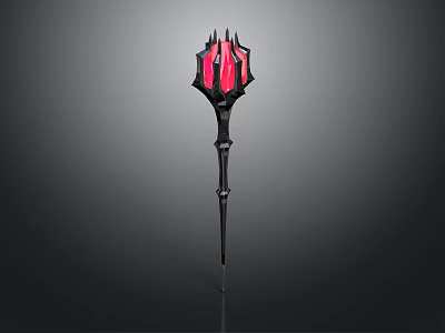 Black Spiked Staff Weapon With Red Crystal Head And Stylish Design 3d model