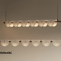Elegant Modern Molteni&C Linear Chandelier With White Ribbed Shades And Wooden Frame