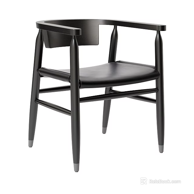 Modern Black Leisure Chair With Armrests Leather Seat And Wooden Frame 3d model 