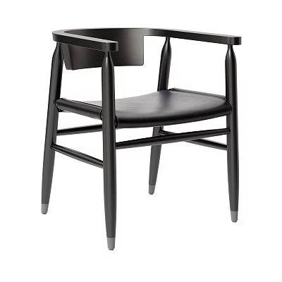 Modern Black Leisure Chair With Armrests Leather Seat And Wooden Frame 3d model