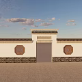 Traditional Chinese Scenic Wall With White Surface Gray Brick Base And Octagonal Window 3d model
