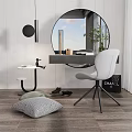 Modern Dressing Table With Round Mirror Comfortable Chair And Decorative Pillows 3d model