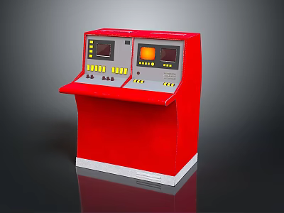 Red Control Console Equipment With Dual Screens Buttons Indicators And White Base 3d model