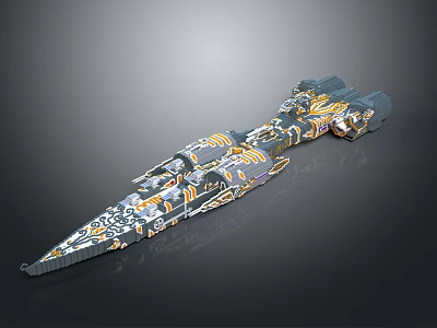 Multicolored 3D Model Spaceship With Complex Interstellar Structure For Space Exploration 3d model