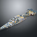 Multicolored 3D Model Spaceship With Complex Interstellar Structure For Space Exploration