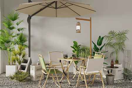 Camping Style Cafe Rest Area Camping Table and Chair Natural Camping Style Milk Tea Shop Green Plant Pile Outdoor Table and Chair Camping Light Camping Chair Landscape Sketch 3d model
