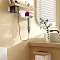 Stylish Bathroom Accessories With Wall Mounted Hair Dryer Holder Sink And Green Plant