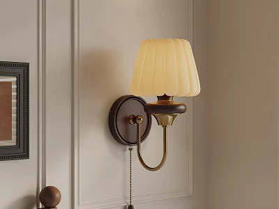 Classic Wall Lamp With White Pleated Lampshade And Metal Base On Light Colored Wall 3d model