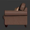 Classic Brown Leather Armchair With Plaid Pillow And Tufted Armrests