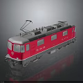 Red and White Train Model With SS Logo Pantograph On Shiny Black Surface Reflection
