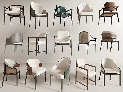 Stylish Modern Accent Chairs With Various Upholstery Designs And Wooden Legs 3d model