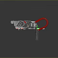 Futuristic Sci Fi Weapon With Gray Body Red Curved Tube And Green Indicators
