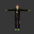 Man Wearing Cap Black Jacket With White Letters Gray Pants Arms Outstretched Gray Background