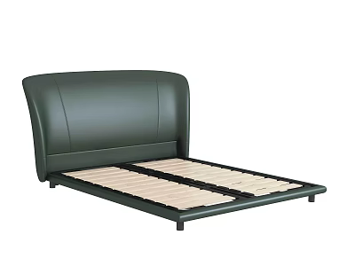 Modern Double Bed With Dark Green Leather Headboard And Black Frame Wooden Slat Support 3d model