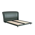 Modern Double Bed With Dark Green Leather Headboard And Black Frame Wooden Slat Support
