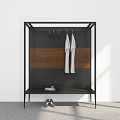 Modern Black Frame Coat Rack With Wooden Panel White Garments Bottom Bench And Shoes