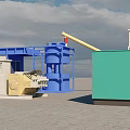 Outdoor Industrial Equipment Setup With Blue Green Machinery Yellow Conveyor And White Tower