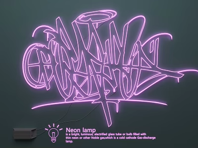 Bright Colorful Neon Lamp with Unique Graffiti Style Design and Pink Glow 3d model