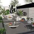 Stylish Courtyard Garden With Outdoor Sofas Fire Pit Green Plants And Decorative Lattice Wall