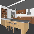 Modern Kitchen Interior With Wooden Cabinets Island Counter Stools And Window View