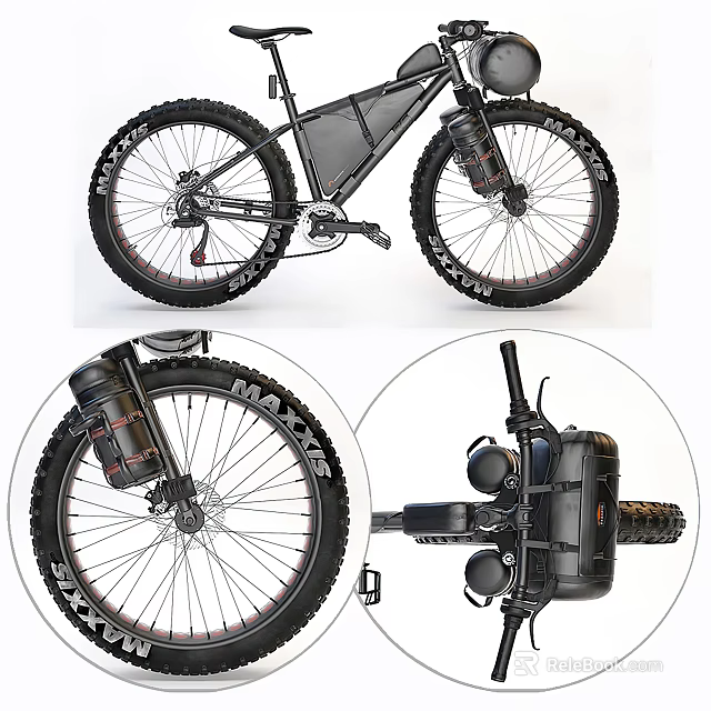 Durable Electric Mountain Bike With Maxxis Tires Suspension Fork And Battery Pack 3d model 