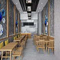 Chinese Noodle Restaurant Traditional Facade With Glass Doors And Interior Seating