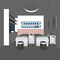 Luxury SPA Sauna Interior with Massage Beds White Cabinets Orange Wall Paneling Shelves and Stools
