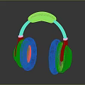 Gray Headphones with Black Ear Cups Headband and Red Logo Design