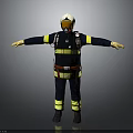 Firefighter Protective Uniform Dark Blue With Yellow Reflective Stripes White Helmet Breathing Apparatus And Boots