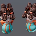 Cute Cartoon Character Sculptures With Double Bun Hairstyle Orange Ribbons And Blue Outfit
