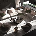Modern L Shaped Sofa and Coffee Table Set with Green Cushions Armchairs and Rug