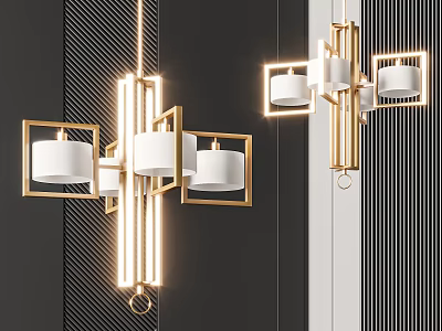 Modern Elegant Chandelier With Gold Frame White Lampshade And Geometric Design 3d model