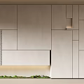 Elegant Modern Minimalist Background Wall With Wooden Stone Texture Light Strip And Decorative Ornaments