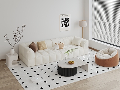 Modern Sofa Combination Coffee Table Leisure Chair Floor Lamp Painting Carpet Side Vase Pillow 3d model