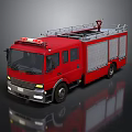 Red Fire Truck Featuring Roof Ladder Emergency Equipment And Shiny Body Structure