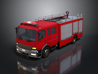 Red Fire Truck Featuring Roof Ladder Emergency Equipment And Shiny Body Structure 3d model