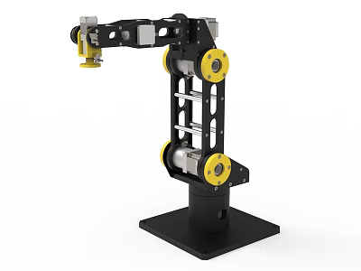 Smart Robotic Arm With Black Yellow Components Multiple Joints Sturdy Base For Industrial Automation 3d model