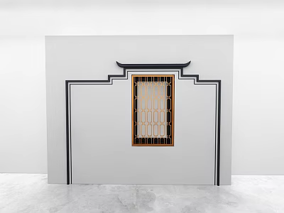 Modern Chinese Interior Wall Panel With Black Trim And Golden Lattice Design 3d model