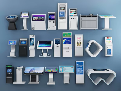 Diverse Public Facilities Self Service Kiosks With Interactive Screens And Information Displays 3d model