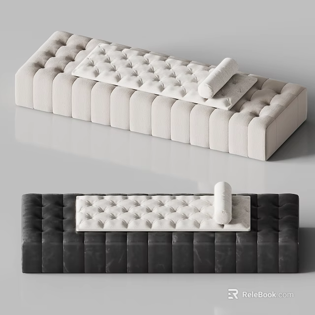 Modern Tufted Upholstered Stools With Rolled Edge And Light Dark Fabric Design 3d model