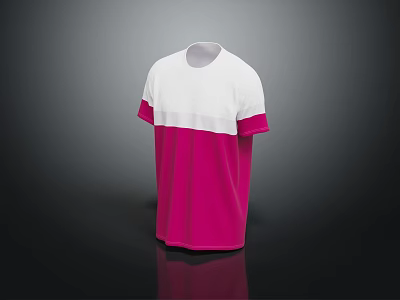 Short Sleeve T Shirt With White And Pink Block Color Casual Style 3d model