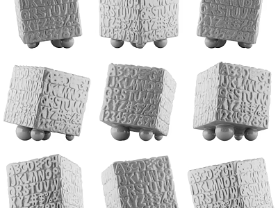 Decorative Cube Ornament Set With Letters Symbols And Round Base For Home Decor 3d model