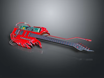 Red Electric Guitar With Unique Shape Control Panel And Modern Design 3d model