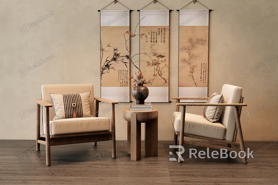 New Chinese Style Casual Table and Chair Casual Chair Decorative Painting Hanging Painting Single Person Sofa Vase Ornaments model