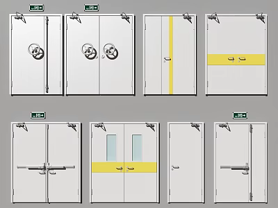 Various Door Designs With Handles Yellow Strips And Observation Windows 3d model