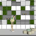 Modern Geometric Grid Partition With Green Plant Decor And White Panels In Interior Design