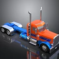 Orange and Blue Semi Truck 3D Model with Shiny Exterior and Cab Design