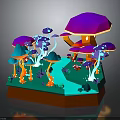 Colorful Mushroom 3D Scene With Umbrella Shaped Caps Red Base And Blue Pathway